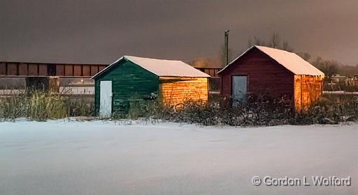 Boathouses On A Winter Night_20688-9.jpg - Photographed along the Rideau Canal Waterway at Smiths Falls, Ontario, Canada.